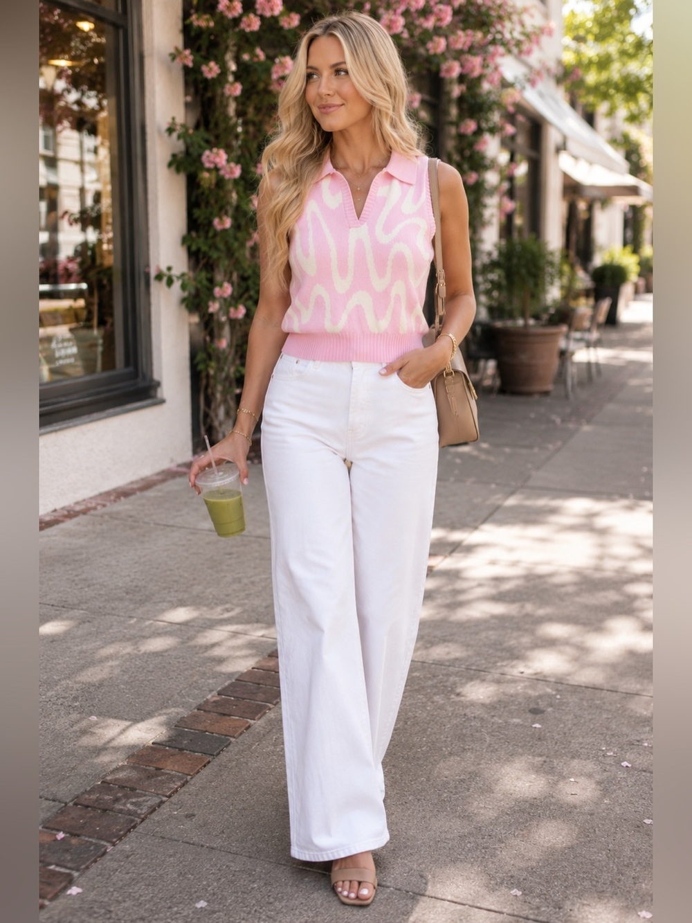 Kendall & Kylie Pink Knit Polo Sweater Vest